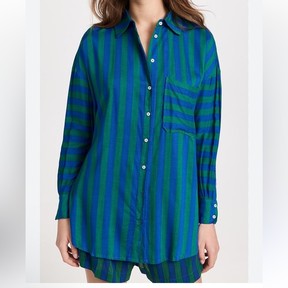 Natalie Martin Collection Jennifer Shirt XS Color: Thick Stripe Green/Blue - Picture 1 of 10